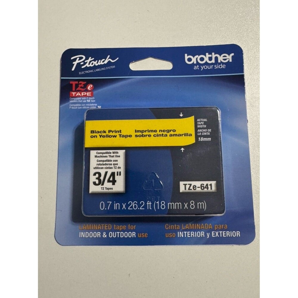 Brother P-touch TZe641 Lettering Label Tape ¾ Black Print on Yellow Tape